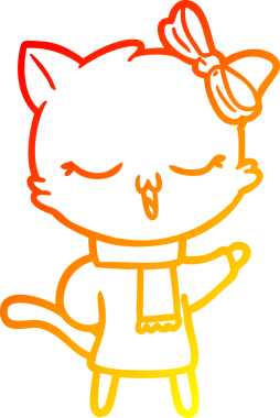 Kafasında fiyonk olan çizgi film kedisinin orjinal sıcak çizgi çizimi
