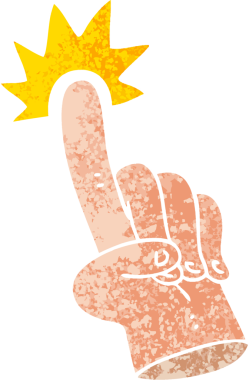 Orijinal işaret parmak retro illüstrasyon tarzı garip bir çizgi film