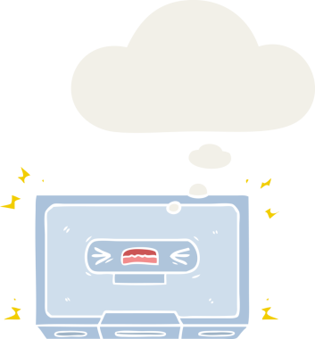 orijinal karikatür kızgın eski kaset düşünce baloncuğu ile retro tarzı