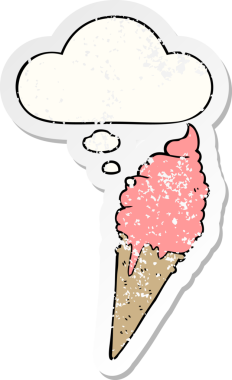 Üzücü bir çıkartma olarak düşünce baloncuklu orijinal çizgi film dondurması.