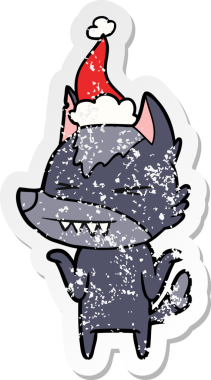 Aslı kızgın kurt eli çizilmiş Noel Baba şapkası takan bir karikatür.