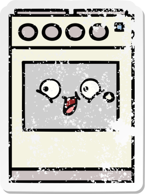 Çizgi film mutfak fırınının orijinal, sıkıntılı çıkartması.