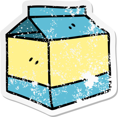 Garip bir el çizimi karikatür el yapımı meyve suyu kartonunun orijinal sıkıntılı çıkartması.