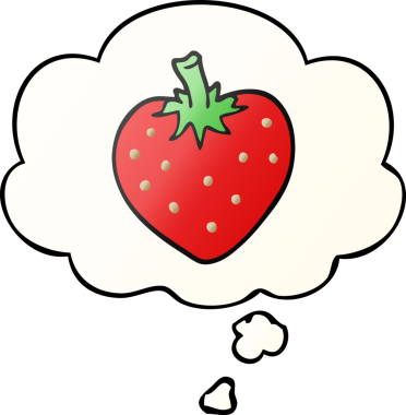 Düz eğimli düşünce baloncuklu orijinal karikatür çileği