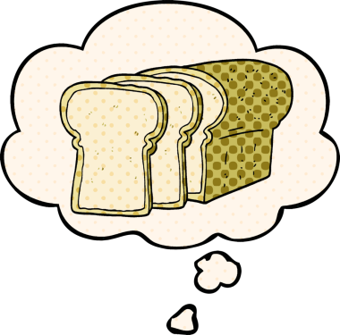 Çizgi roman tarzında orijinal çizgi film dilimlenmiş ekmek.