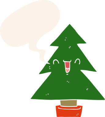 Orijinal karikatür noel ağacı konuşma baloncuğu ile retro tarzı