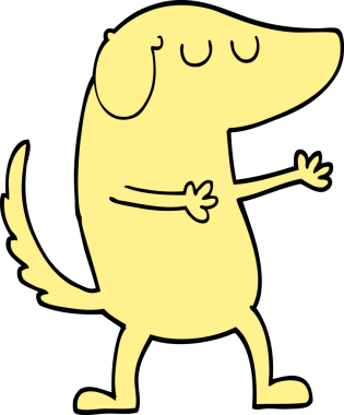 Orijinal el çizimi çizgi film tarzı mutlu köpek.