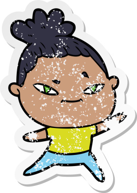 Bir çizgi film kadınının orijinal sıkıntılı çıkartması.