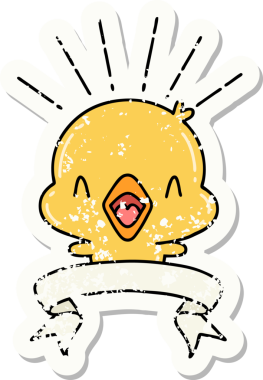 Orijinal eski dövme stili şarkı söyleyen piliç çıkartması.