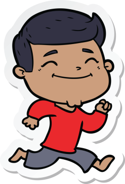 Mutlu bir çizgi film karakterinin orijinal çıkartması.