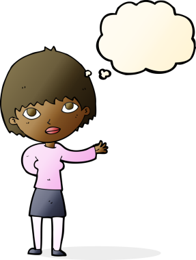 Düşünce baloncuğuyla açıklayan orijinal çizgi film kadını.