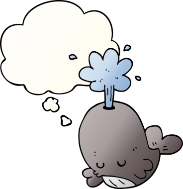 Düşünce baloncuğu yumuşak eğimli balina ile orijinal çizgi film püskürtme