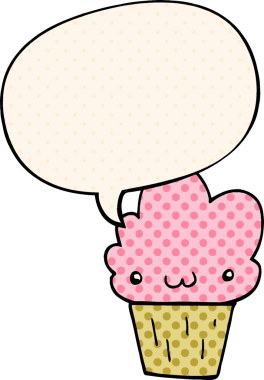 Yüzünde çizgi roman tarzı konuşma balonu olan orijinal çizgi film keki.