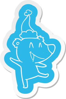 Orijinal gülen ayı çizgi film çıkartması Noel Baba şapkası takıyor.