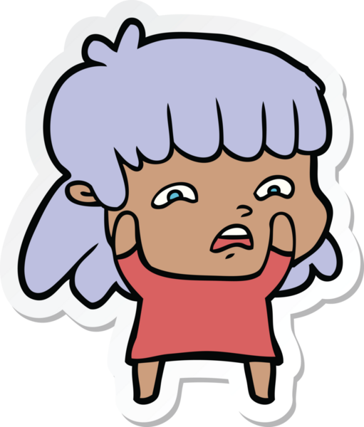 Endişeli bir karikatürün orijinal çıkartması.