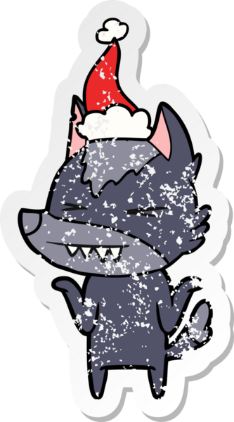 Aslı kızgın kurt eli çizilmiş Noel Baba şapkası takan bir karikatür.