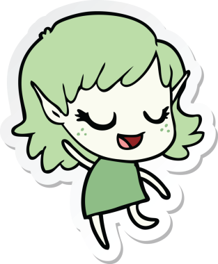 Mutlu bir elf kızının orijinal çıkartması.