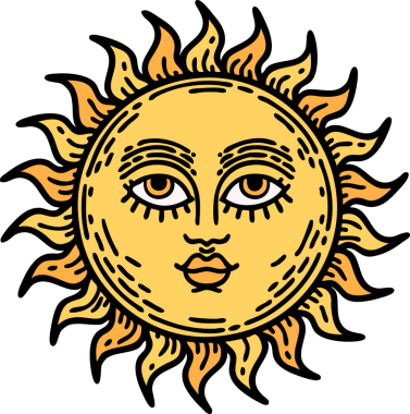 Orijinal dövme geleneksel güneş stilinde.