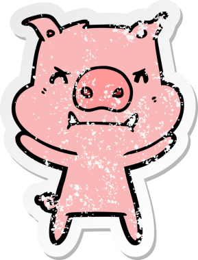 Kızgın bir çizgi film domuzunun orijinal üzgün çıkartması.