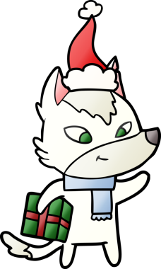 Orijinal dost canlısı el, Noel Baba şapkası giyen bir Noel Kurdu 'nun gradyan çizimi.