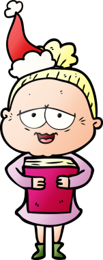 Noel Baba şapkası takan mutlu yaşlı bir kadının gradyan çizimi.