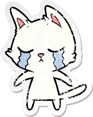 Ağlayan bir çizgi film kedisinin orijinal üzgün çıkartması.