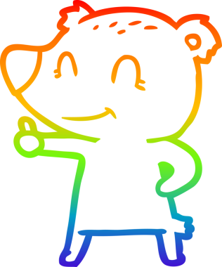 Orijinal gökkuşağı gradyan çizgi çizimi Bir çizgi film ayısının başparmak işareti vererek