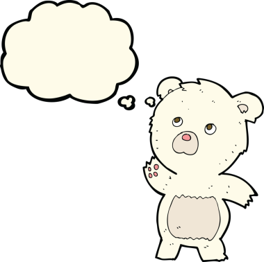 Düşünce baloncuklu orijinal, meraklı kutup ayısı.