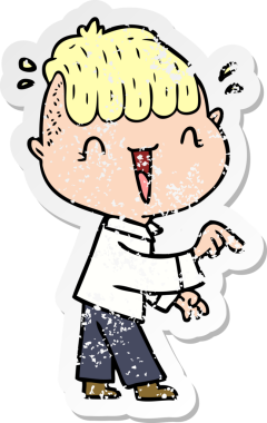 Çizgi filmin orijinal üzgün çıkartması. Mutlu çocuk şaşırdı.