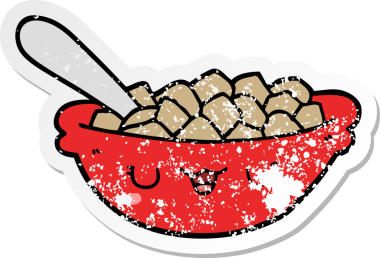 Tatlı bir mısır gevreği kasesinin orijinal sıkıntılı çıkartması.