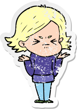 Kızgın bir karikatür karikatürünün orijinal üzgün çıkartması.