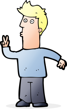 Orijinal çizgi filmci elle işaret veriyor.