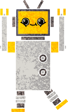 Orijinal retro illüstrasyon tarzı robot karikatürü