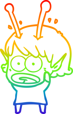 Orijinal gökkuşağı gradyan çizimi Bir çizgi film şok uzaylı kız