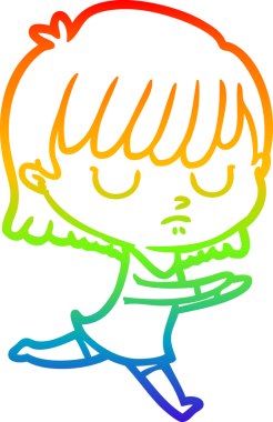 Orijinal gökkuşağı gradyan çizgi çizimi bir karikatür kadının