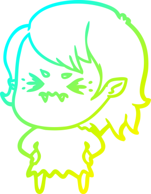 Sinirli bir vampir kız çizgi filminin orijinal çizimi.