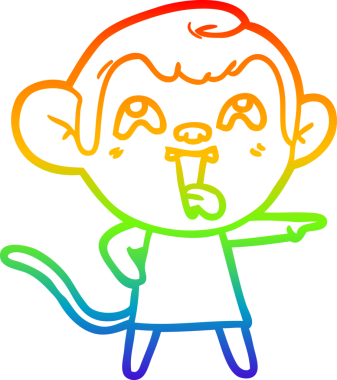 Orijinal gökkuşağı gradyan çizgi çizimi elbise giymiş çılgın bir maymun