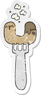 Çatalla çizilmiş bir sosisin orijinal sıkıntılı çıkartması.