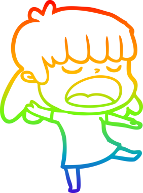 Orijinal gökkuşağı gradyan çizgi çizimi yüksek sesle konuşan bir karikatür kadın