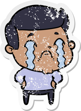 Ağlayan bir çizgi film karakterinin orijinal üzgün çıkartması.