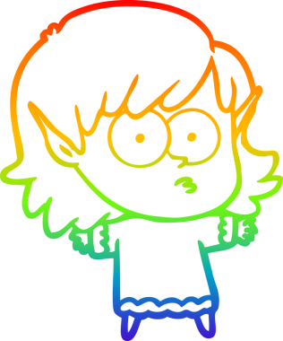 Orijinal gökkuşağı gradyan çizgi çizimi Bir çizgi elf kızı dik dik bakıyor