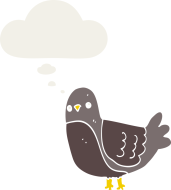 Eski tarz düşünce baloncuğu olan orijinal çizgi film kuşu