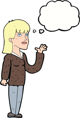 Düşünce baloncuğuyla açıklayan orijinal çizgi film kadını.