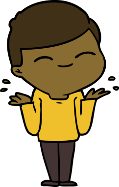 Orijinal çizgi film gülümseyen çocuk omuzlarını silkiyor.