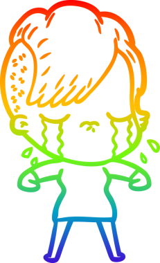 Orijinal gökkuşağı gradyanı çizgi film karakteri ağlayan kızı çiziyor.