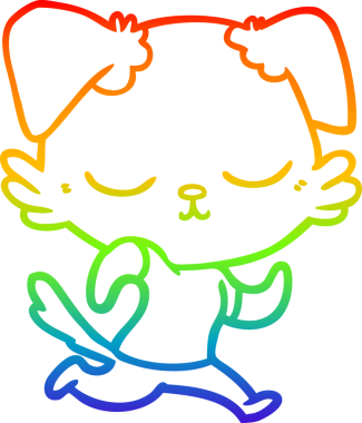 Orijinal gökkuşağı gradyan çizgi çizimi şirin bir köpeğin koşması