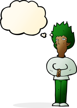 Düşünce baloncuklu orijinal vampir adam.