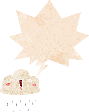 Orijinal karikatür fırtına bulutu konuşma baloncuğu ile grunge sıkıntı retro desenli stil