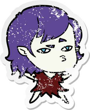 Çizgi filmdeki vampir bir kızın orijinal üzgün çıkartması.