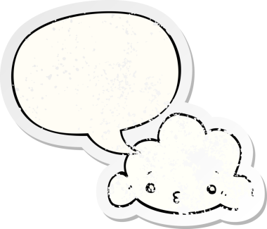 Konuşma baloncuğu ile orijinal şirin çizgi film bulutu sıkıntılı eski çıkartma